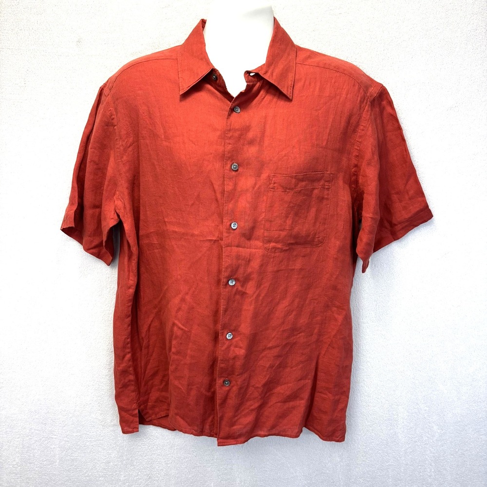 Vintage Y2K Banana Republic Irish Linen Button Up Shirt Mens Large Red Relaxed